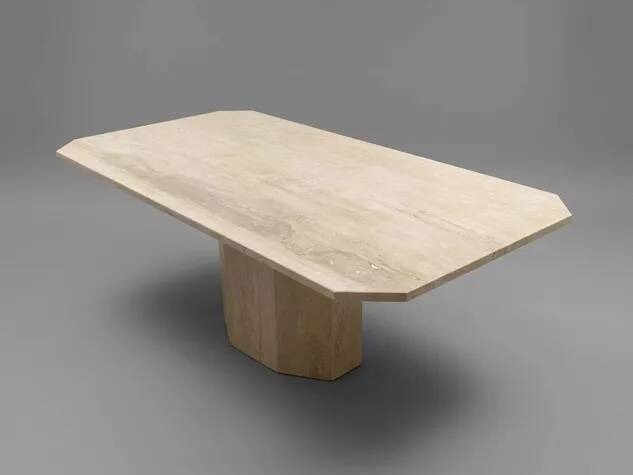 Large dining table in travertine, 1980s.