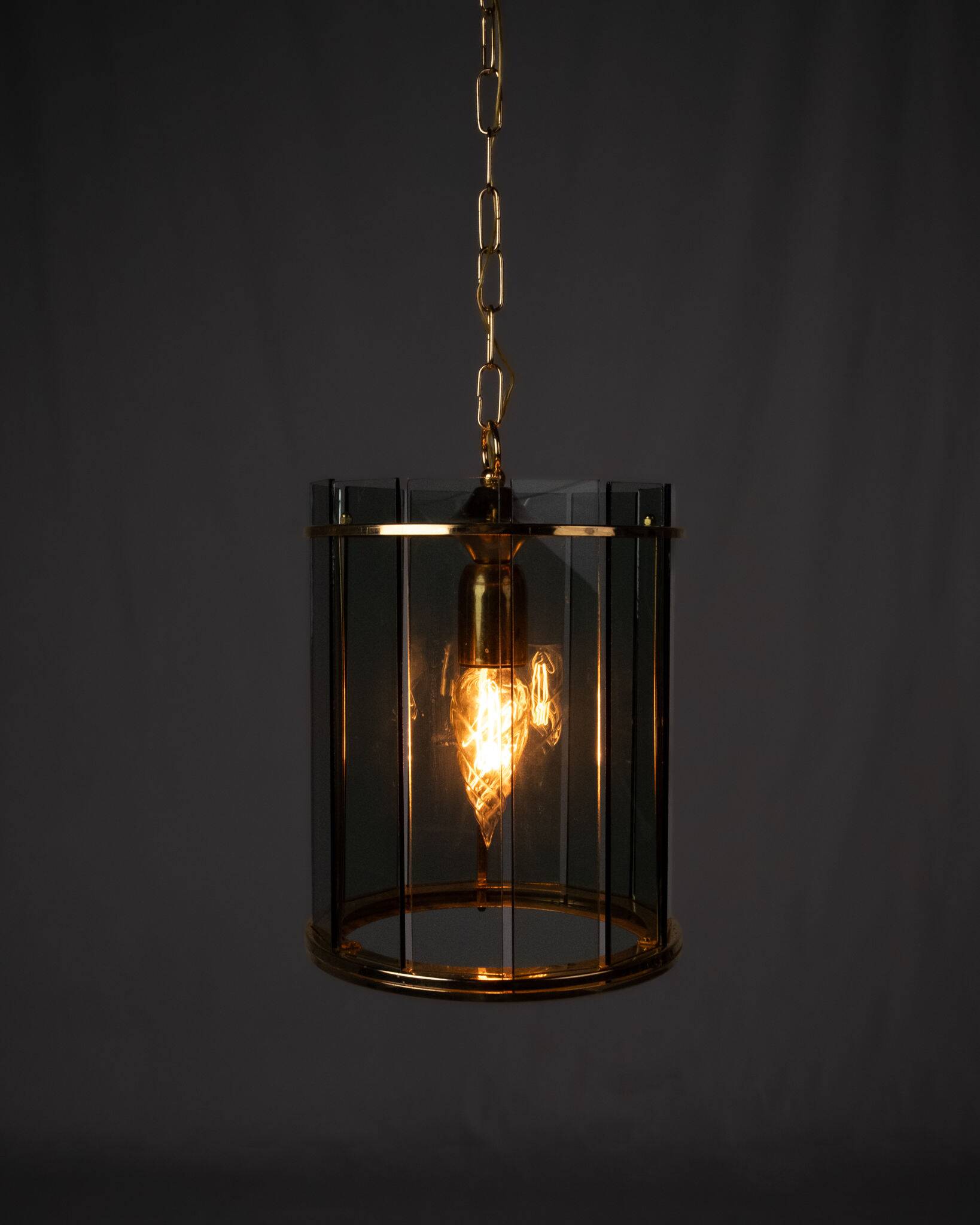 Suspension lanterne en verre et métal, Italie, 1970s