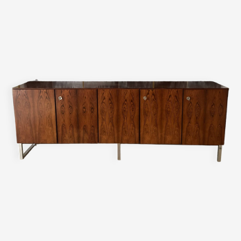 Scandinavian sideboard in rosewood, 5 doors. Chromed square tube base.