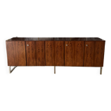 Scandinavian sideboard in rosewood, 5 doors. Chrome square tube base.