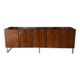 Scandinavian sideboard in rosewood, 5 doors. Chrome square tube base.
