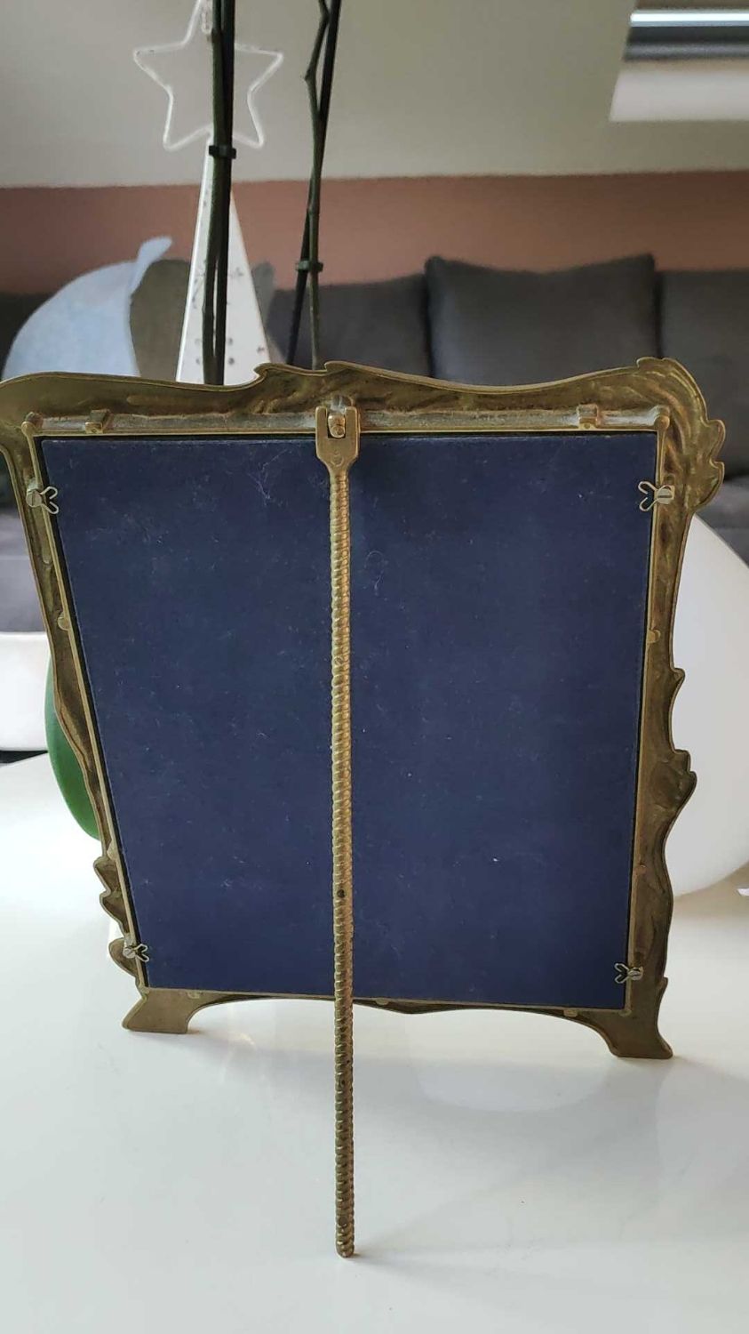 Brass table mirror, art nouveau, lady figurine/foliage, wheat ears