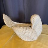 Bird dove with flowers in white earthenware from the 60s