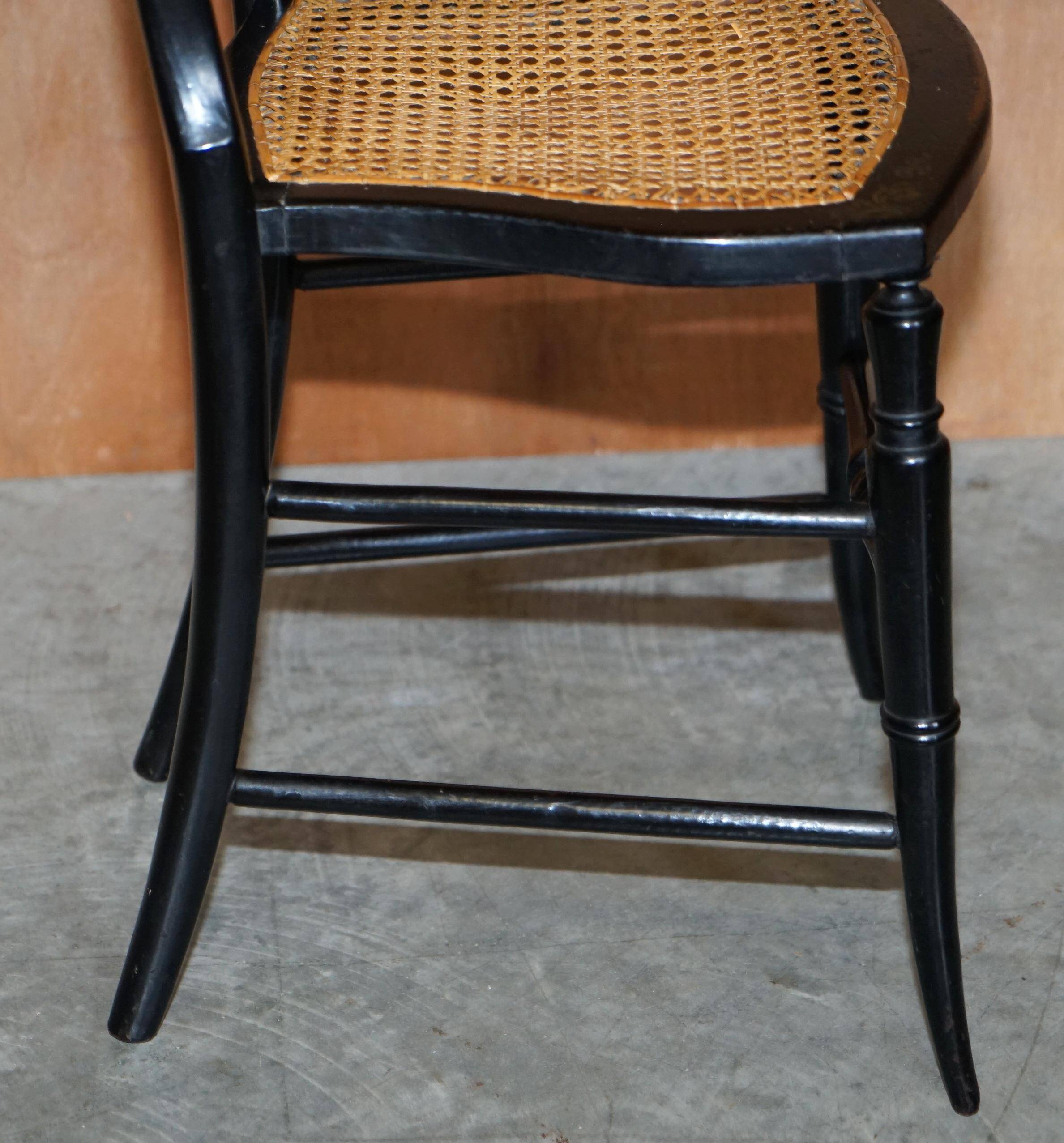 Regency Chair in Ebonised Wood and Gold Leaf Inlaid with Mother of Pearl circa 1815