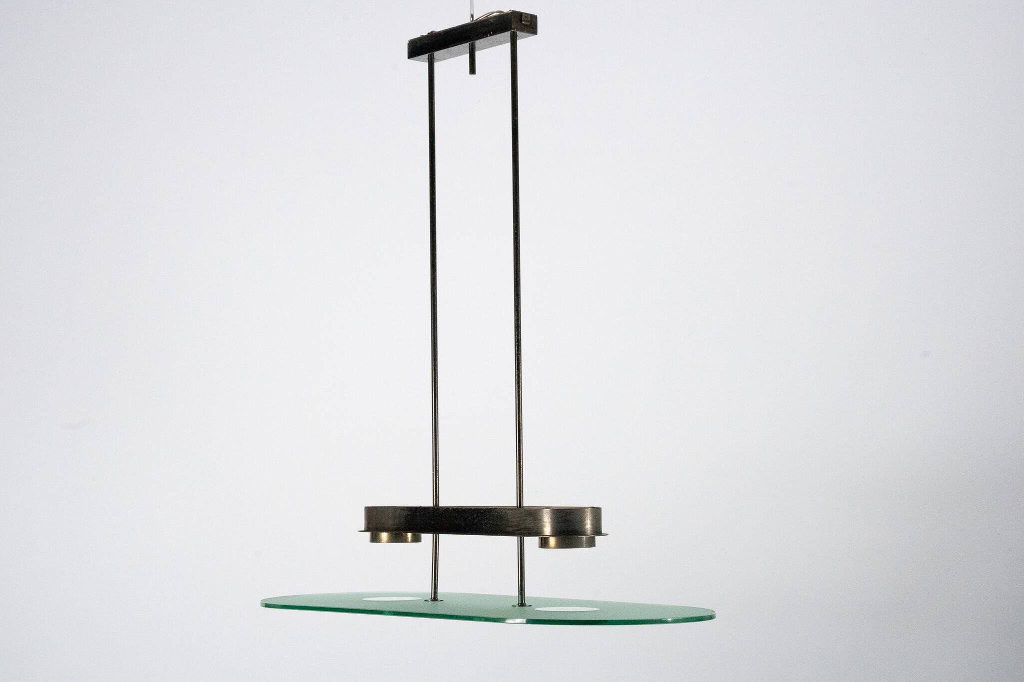 Lumi Milano Mid-Century Chandelier in Brass and Glass – Italy, 1970s