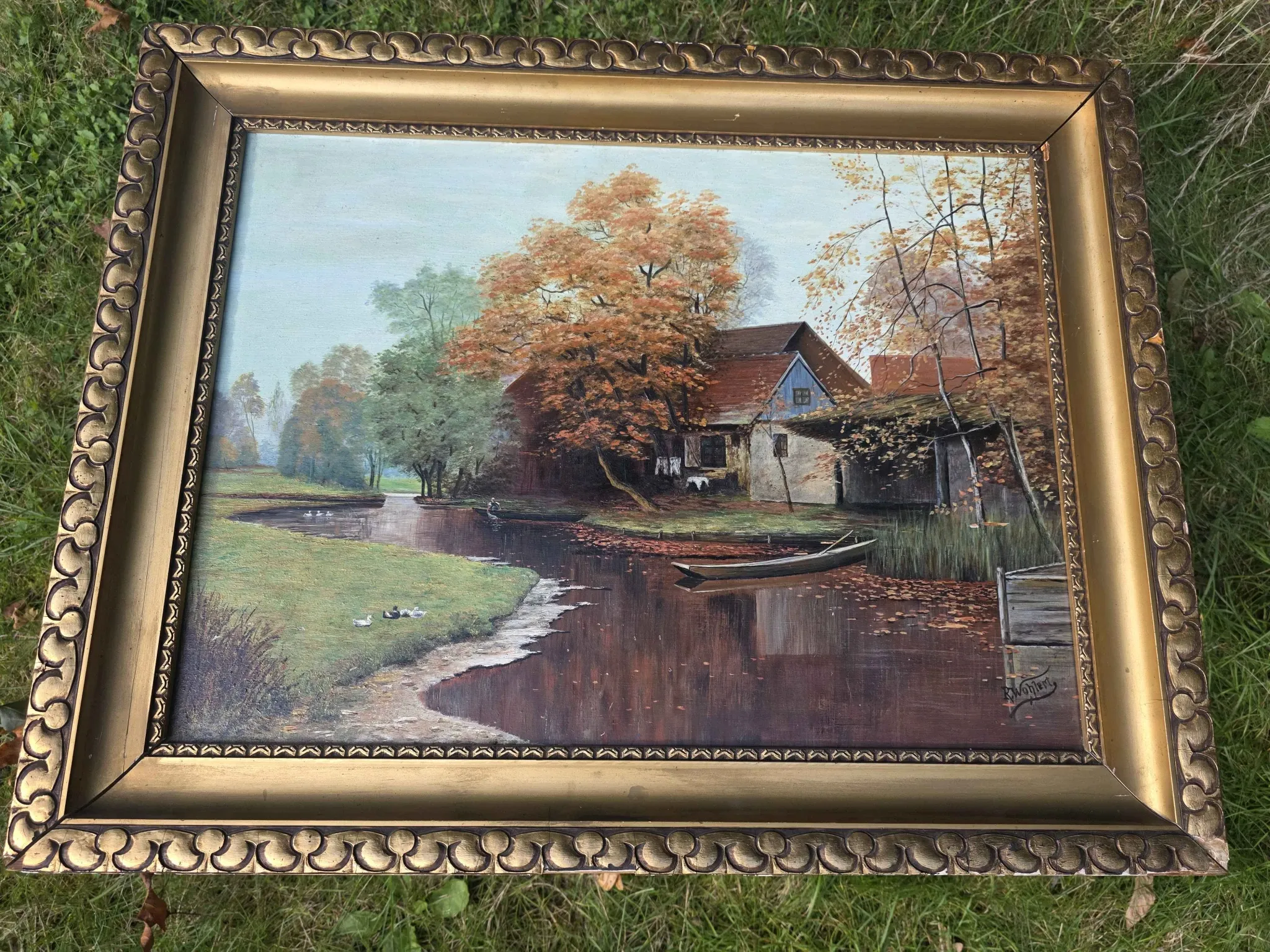 Vintage Autumn Landscape Oil Painting