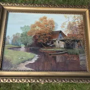 Vintage Autumn Landscape Oil Painting