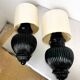 Pair of Art Deco wall lights with shades in glazed cast ceramic,Italy,1970s
