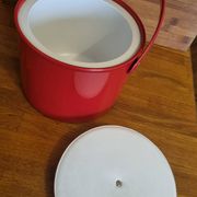 Vintage 1970s red vinyl ice bucket, Georges Briard style, USA