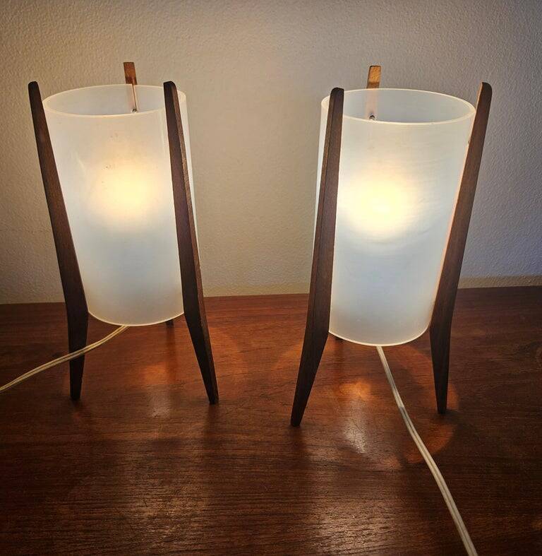 Pair of Mid-Century Table Lamps Pokrok Zilina, Tripod, Rocket, 1970s