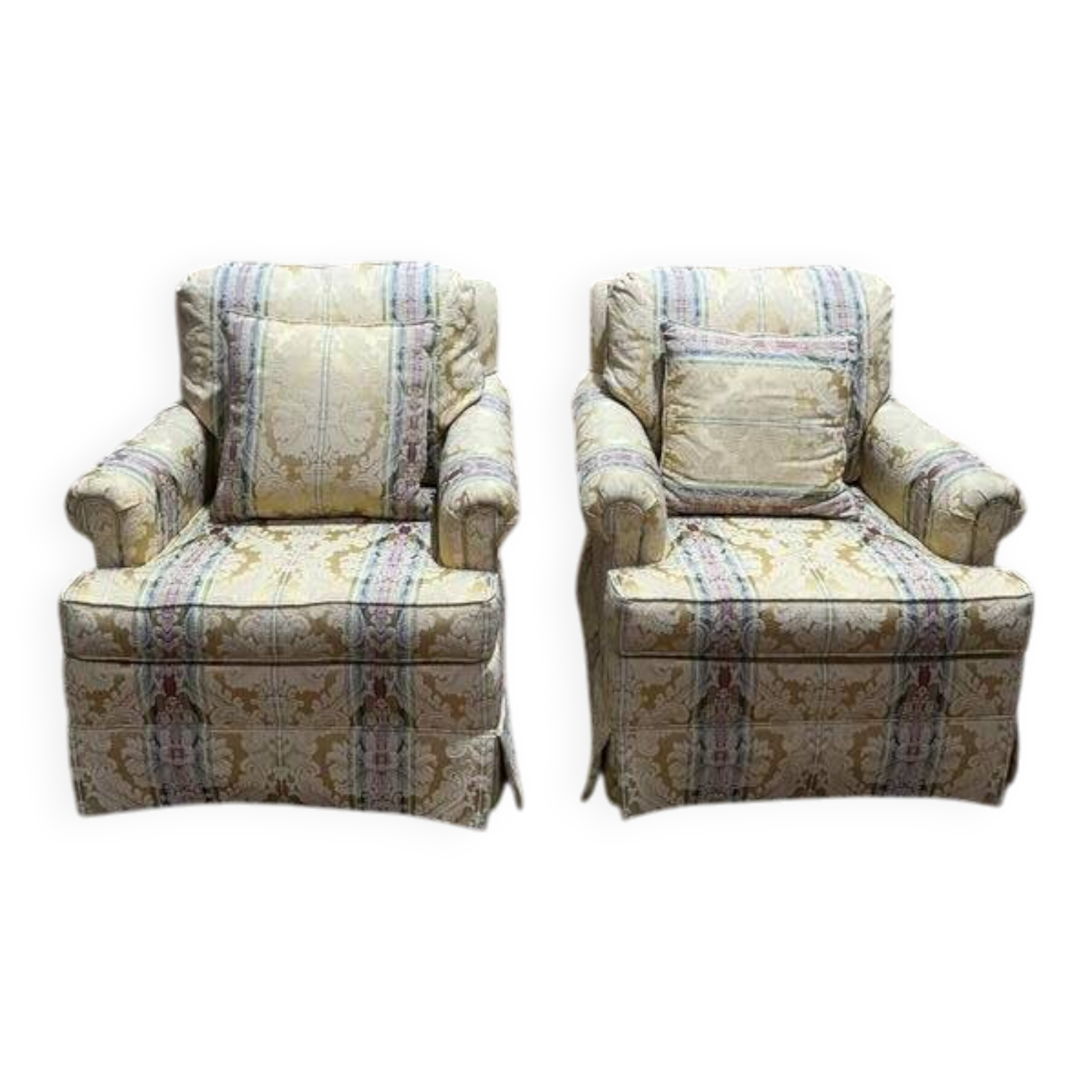 Paire de fauteuils anglais en soierie