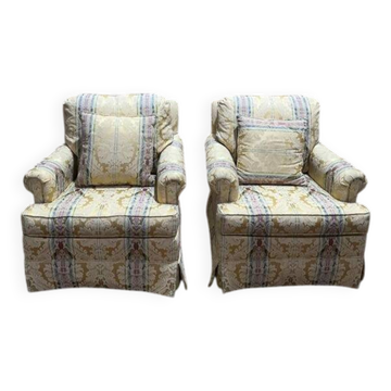 Paire de fauteuils anglais en soierie