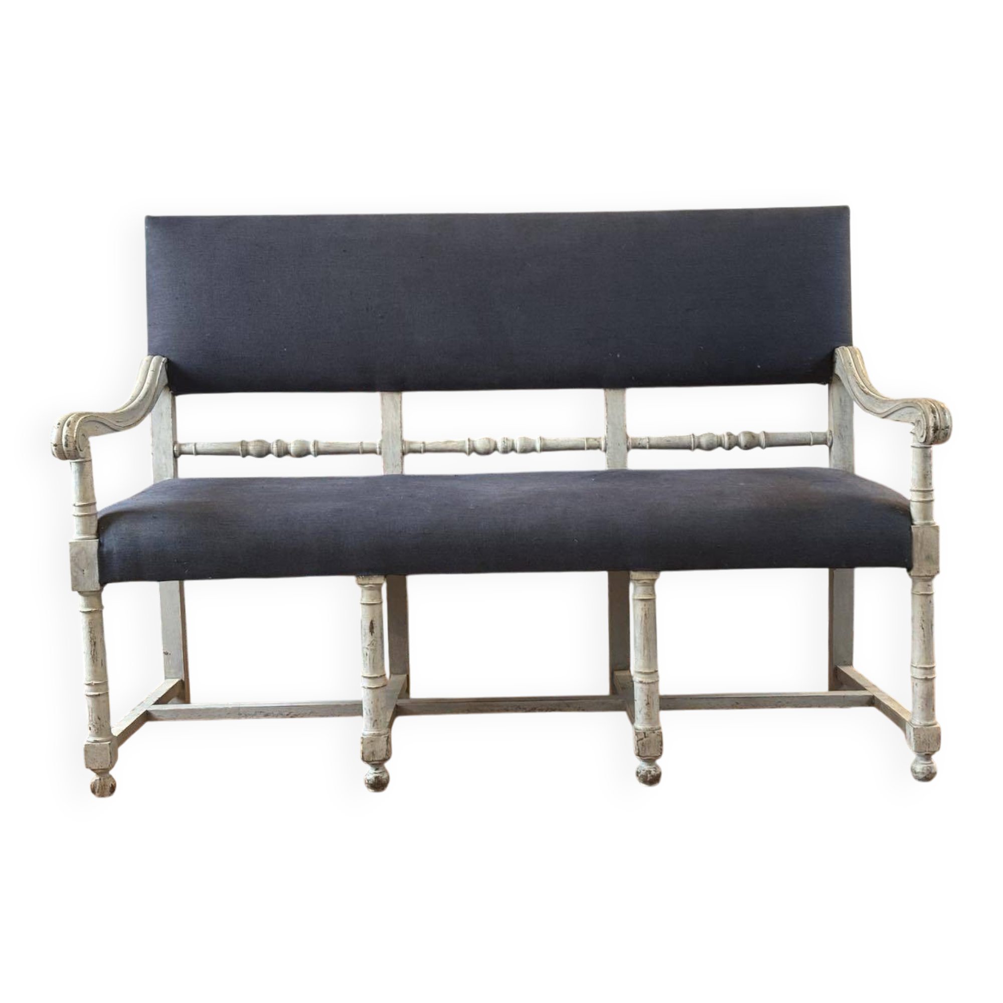 Louis XIII style bench in wood and linen