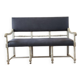 Banquette de style Louis XIII en bois et lin