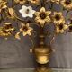 Pair of church candlesticks decorated with brass and opaline flowers nineteenth