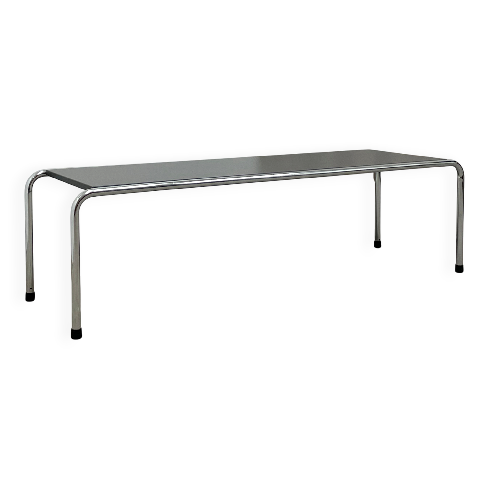 Table basse en métal chromé et mélaminé gris