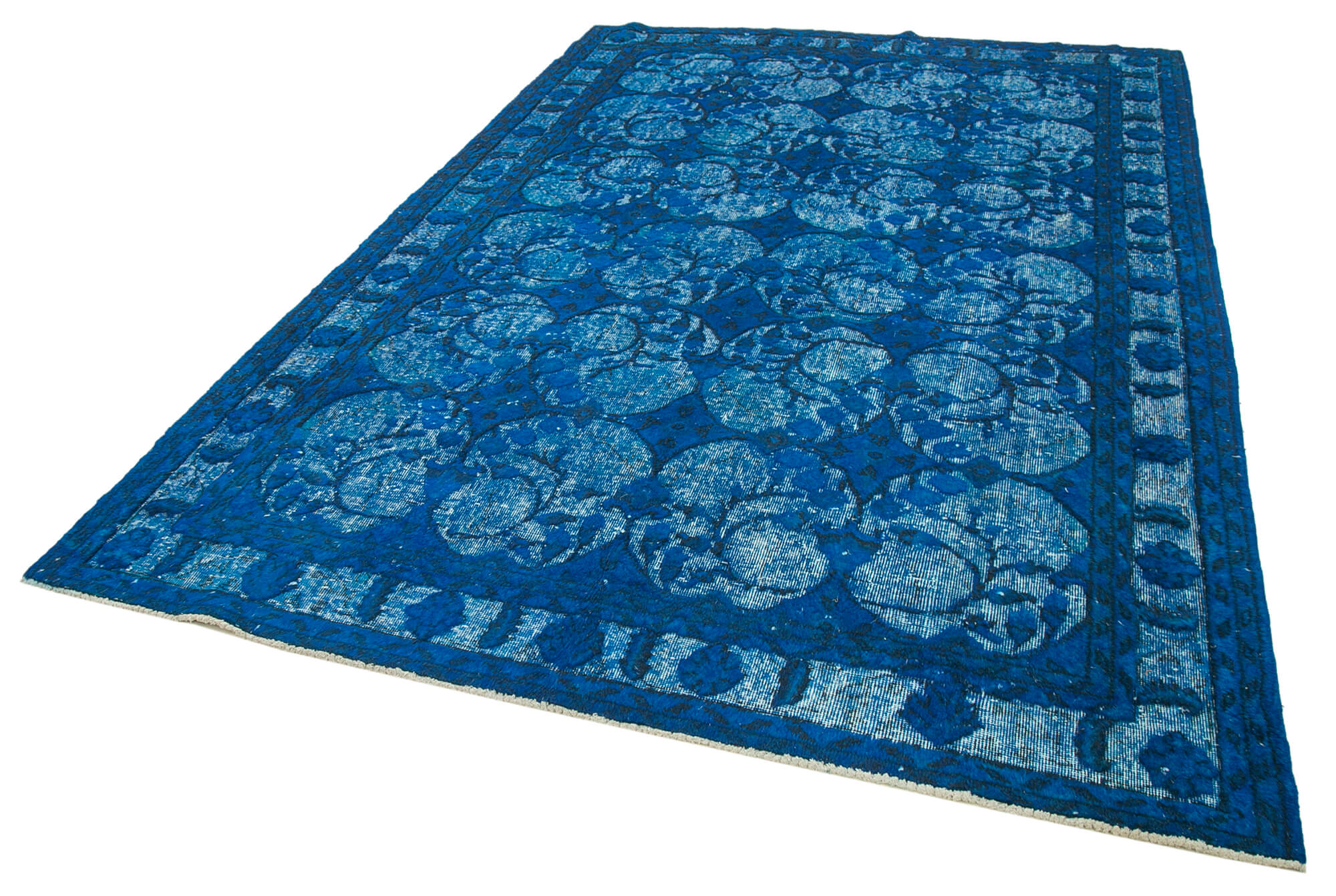 Handmade carved anatolian 1980s 216 cm x 316 cm blue carpet