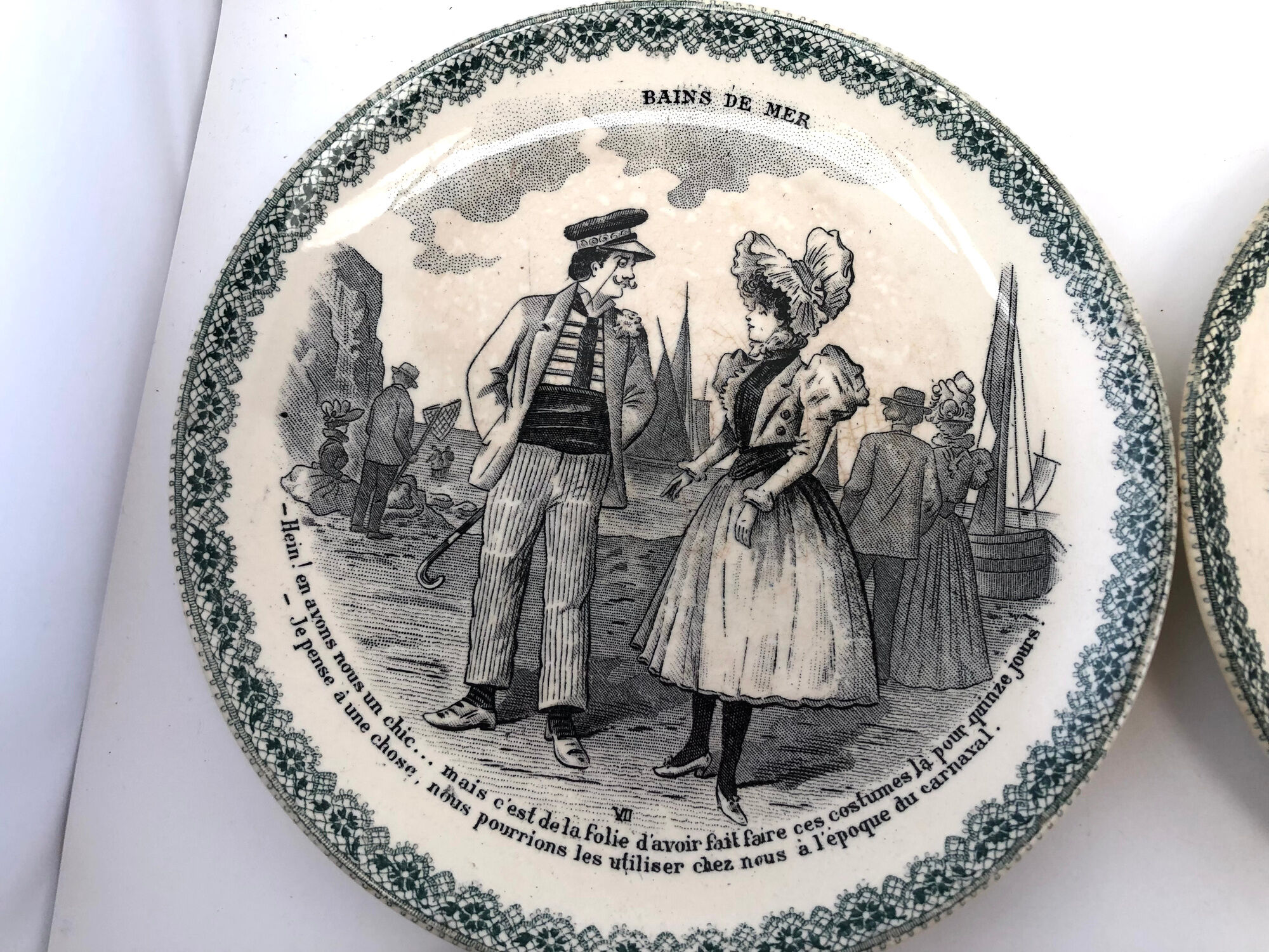 Set of 6 old talking plates iron land HB Cie les bains de mer