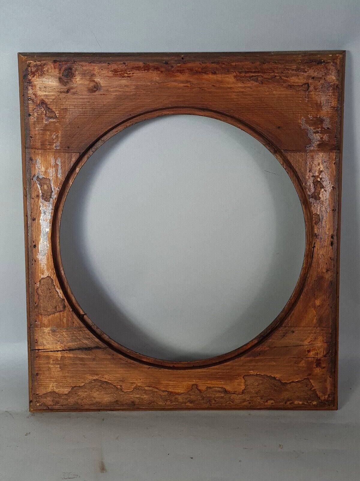 Old Florentine frame round view rebate 38 cm chiseled wood gilded stucco + glass SB656