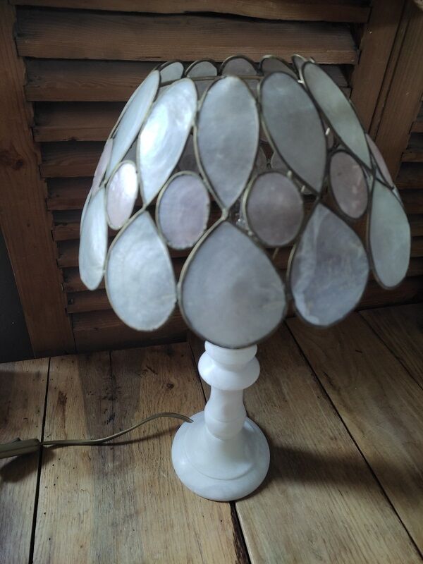 Desk lamp Room Lampshade mother-of-pearl pink alabaster base Dp 082271