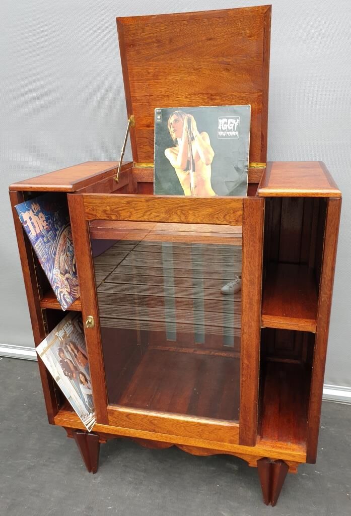 Meuble musique teck art déco pour vinyles