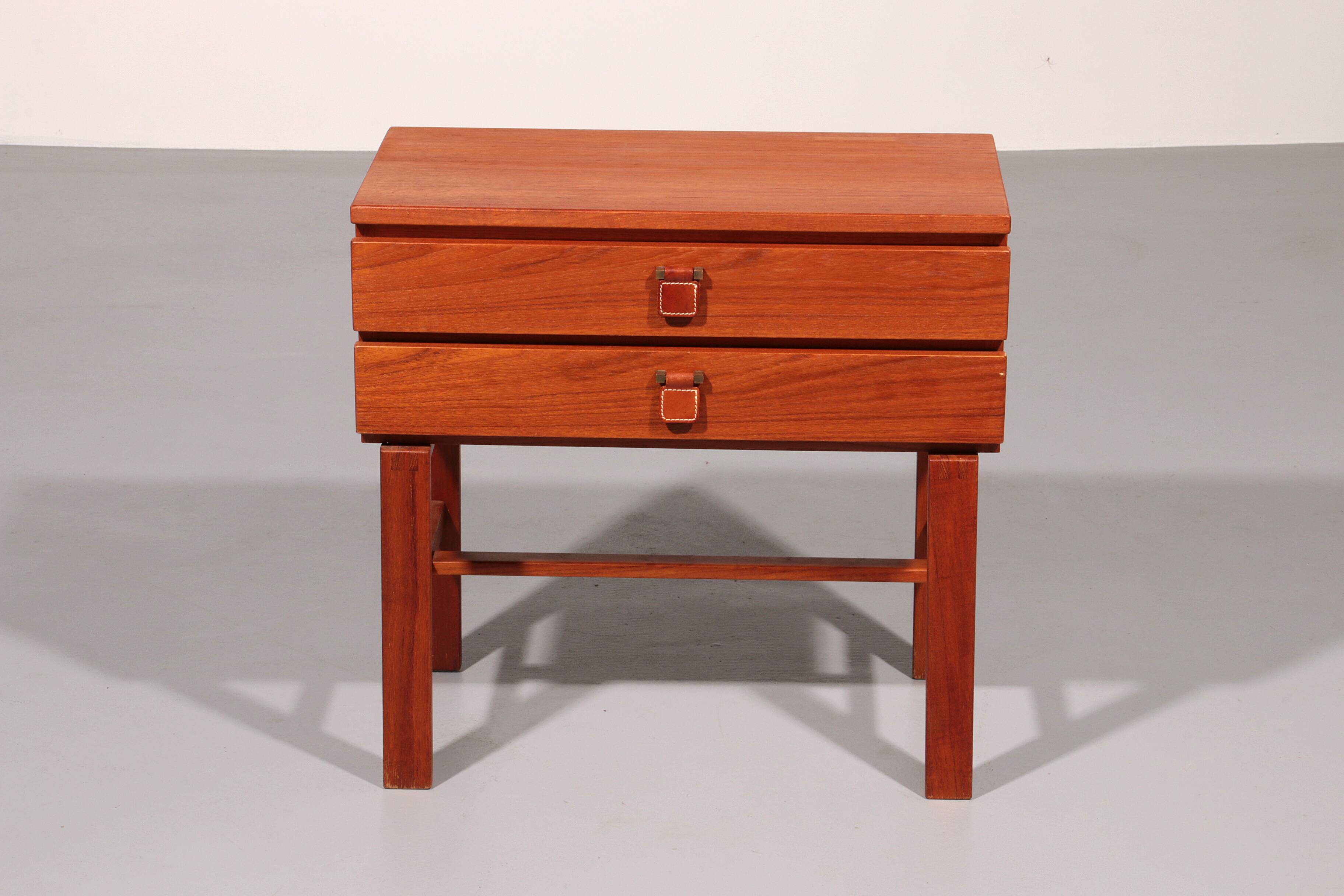 Vintage teak chest of drawers with leather handles by Fröseke Nybrofabrik