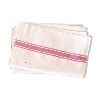 Set of 2 tea towels in cotton etl linen, red lines, authentic, vintage, countryside