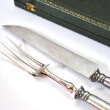 Silver-plated metal knife and fork service cutlery with medallion Fr. SPRENGER STRASBOURG 1900