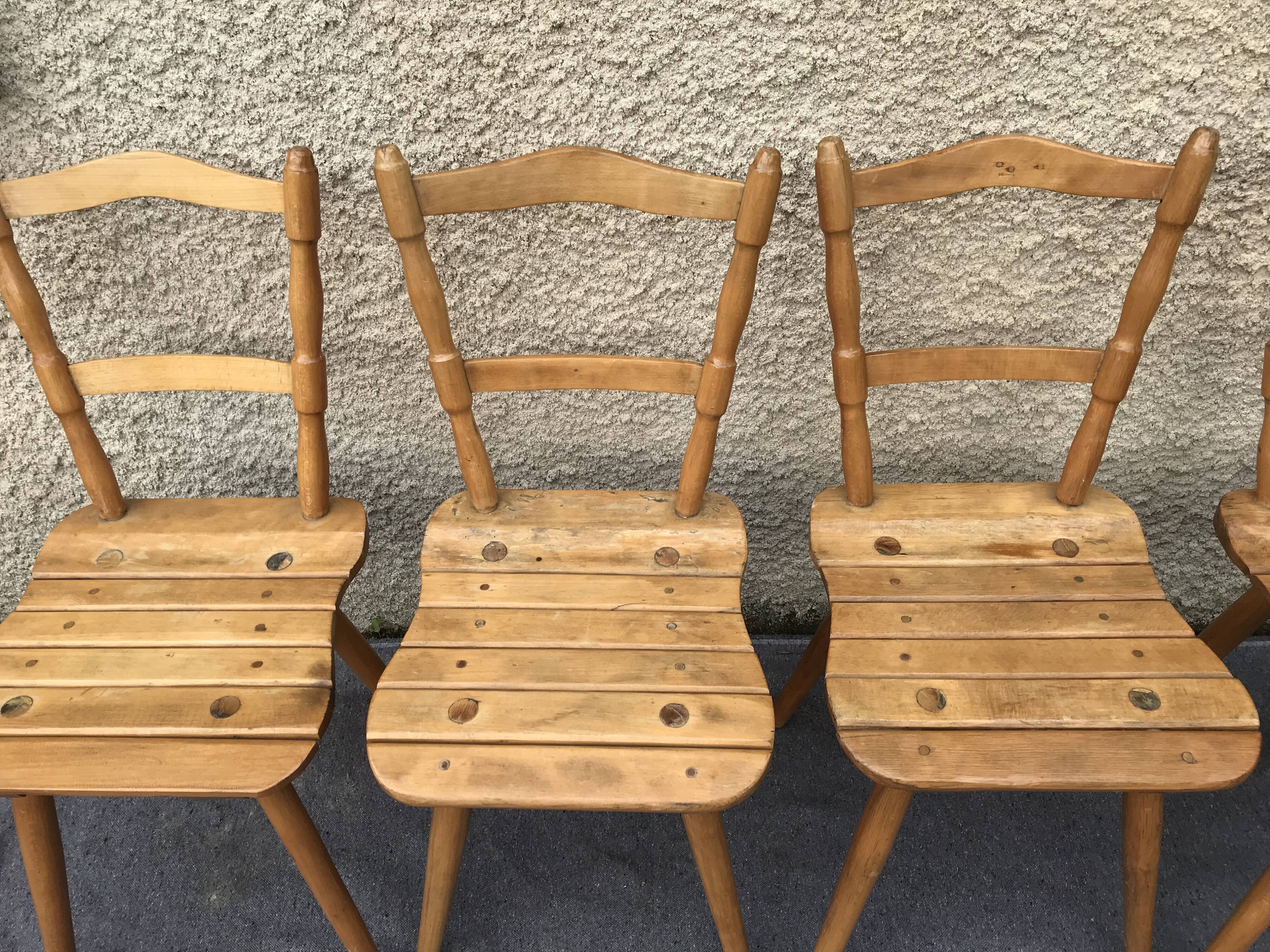 Set of 4 Vintage Beech Chairs Bistro Country Feet Compass