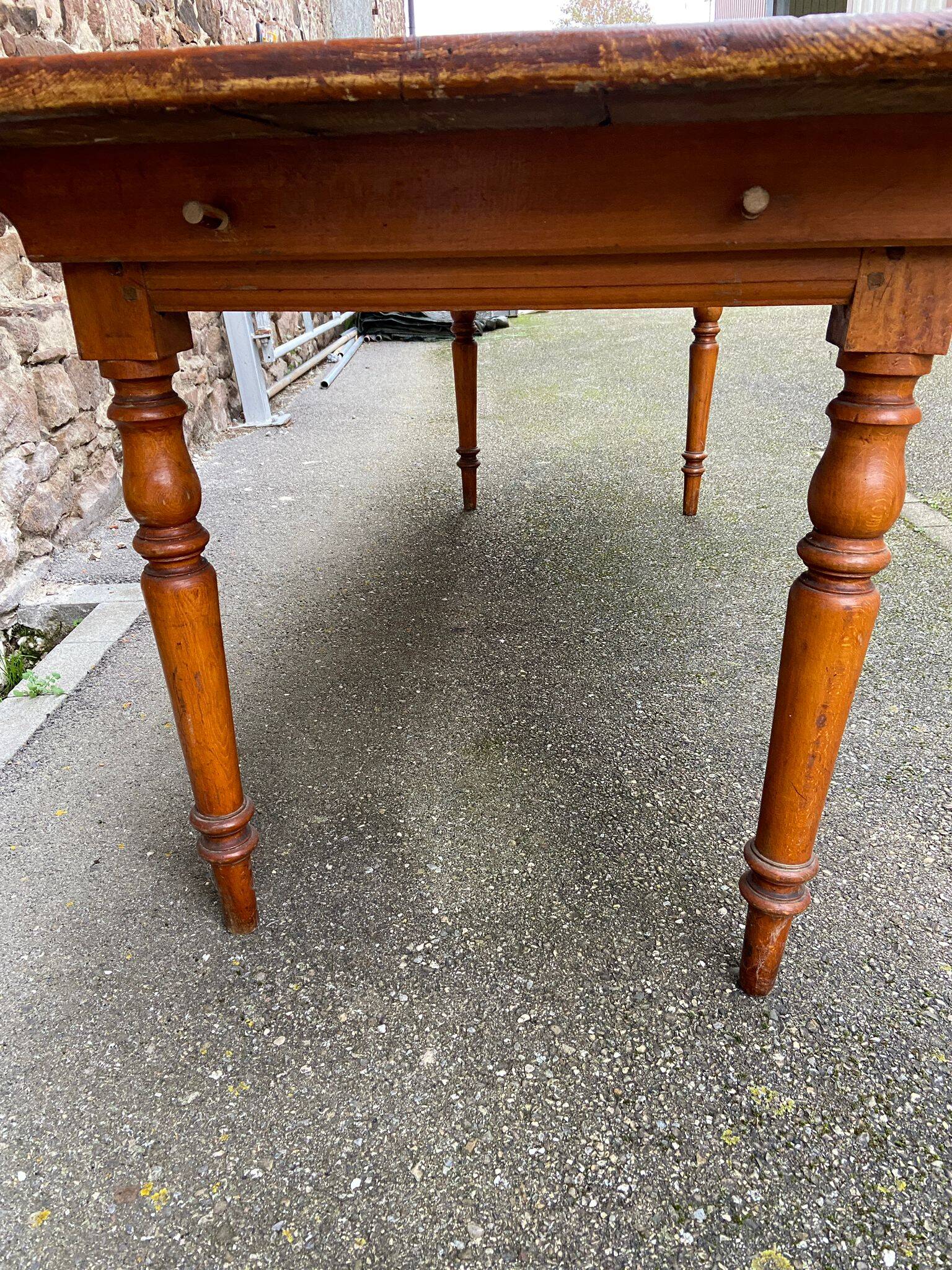 Large Alsatian bistro coffee table in fir French bistro table 1930
