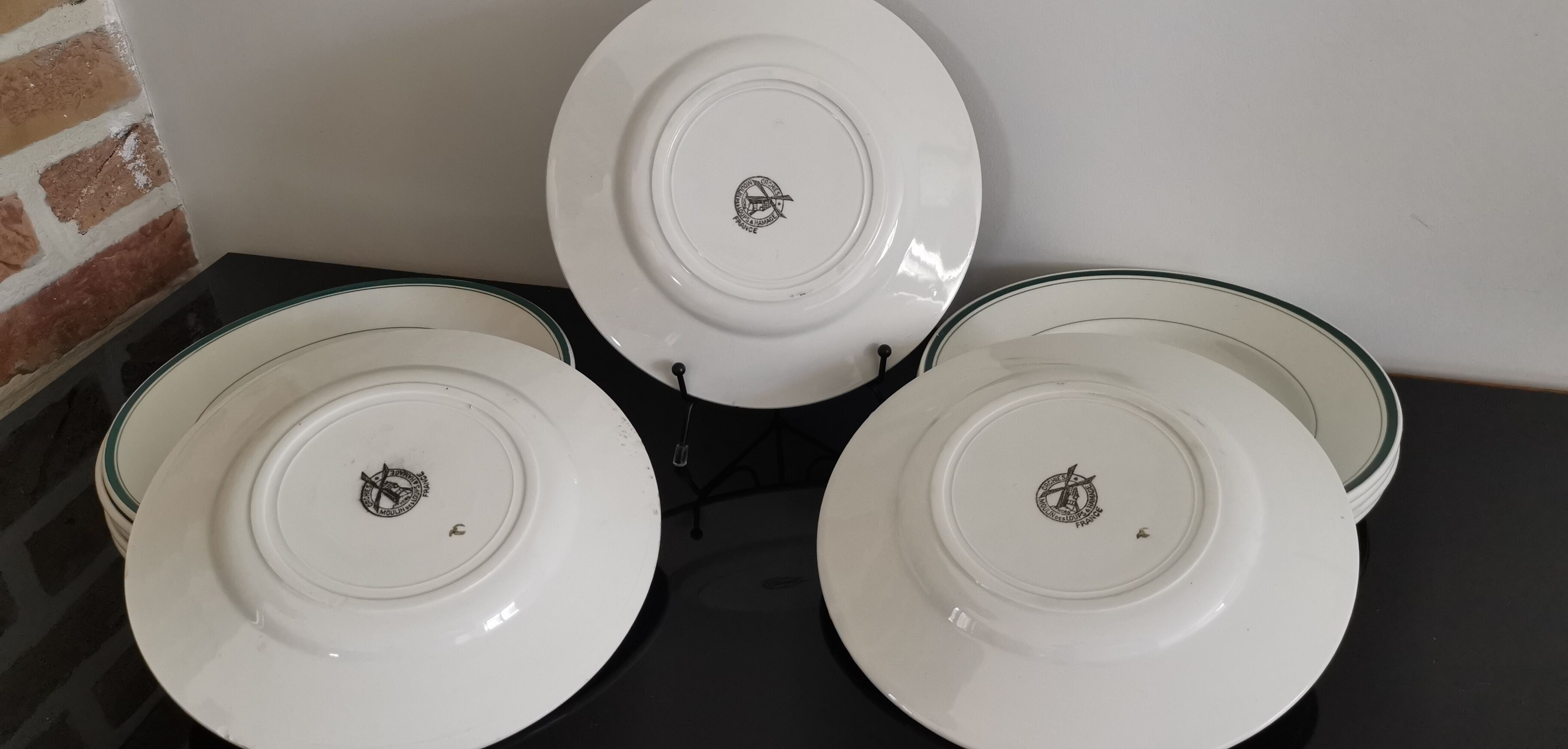 2 x 6 assiettes plates Moulin Des Loups Hamage liseré vert