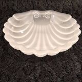 Silver-plated metal scallop butter dish and white glass bowl