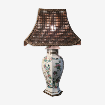 Asian lamp with wooden base, ceramic lamp foot 1940