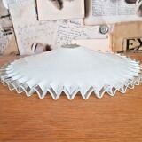 Vintage french frilled glass pendant shade white frosted glass clear edge 3649