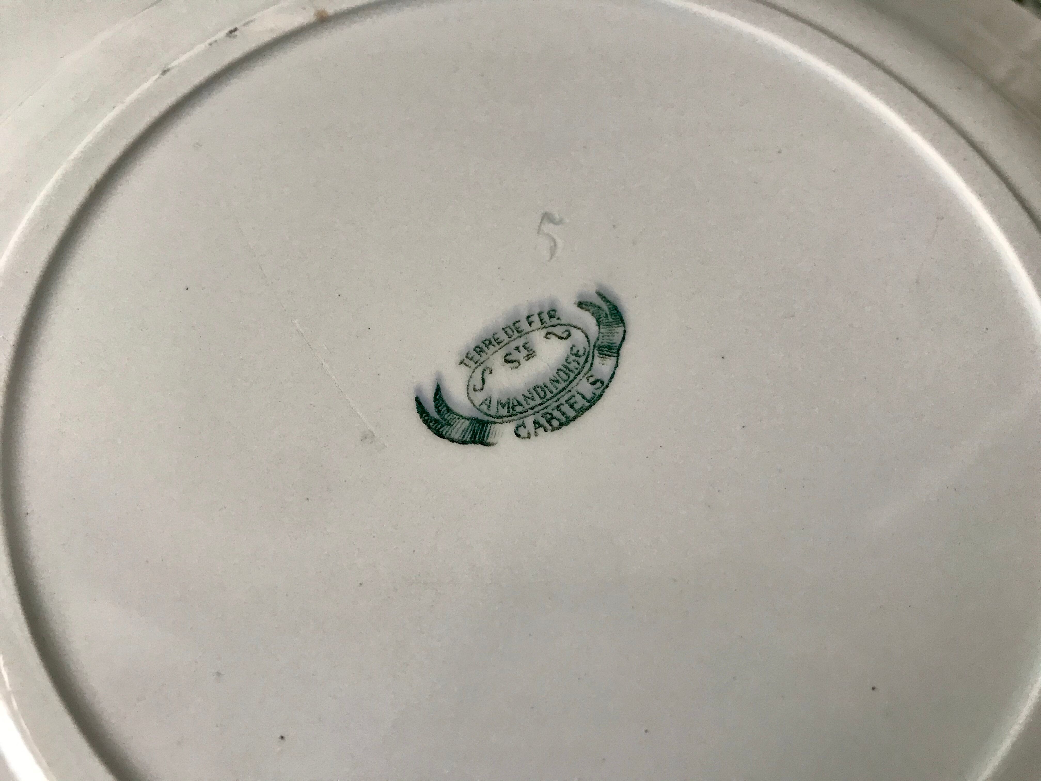 Set of 6 flat plates terre de fer saint-amand model "cartels" xixth