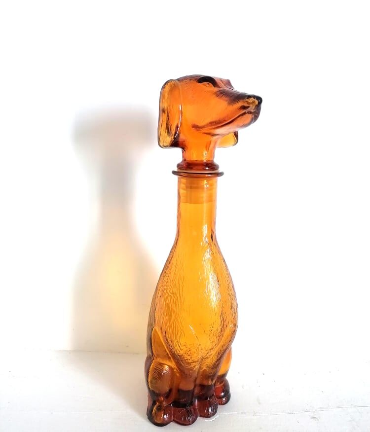 Glass dachshund decanter from Empoli, Italy 1960