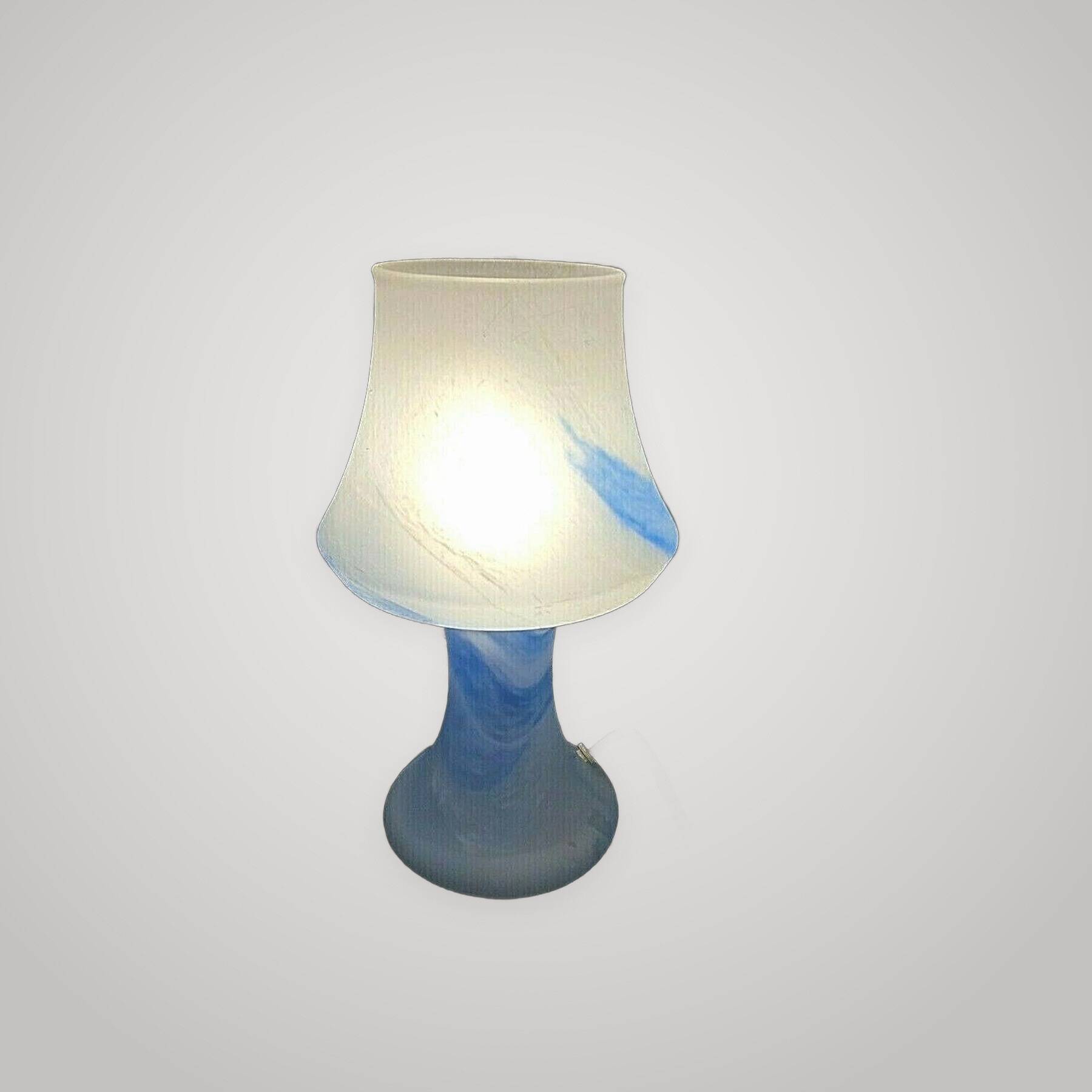 Vintage Murano Opaline Mushroom Lamp with Tinsel Diffuser? Blu Table