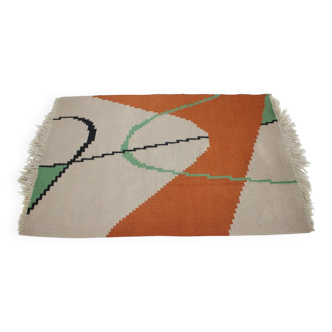 Geometric Kilim Rug with Small Box Design in the Style of Antonin Kybal, 1950s