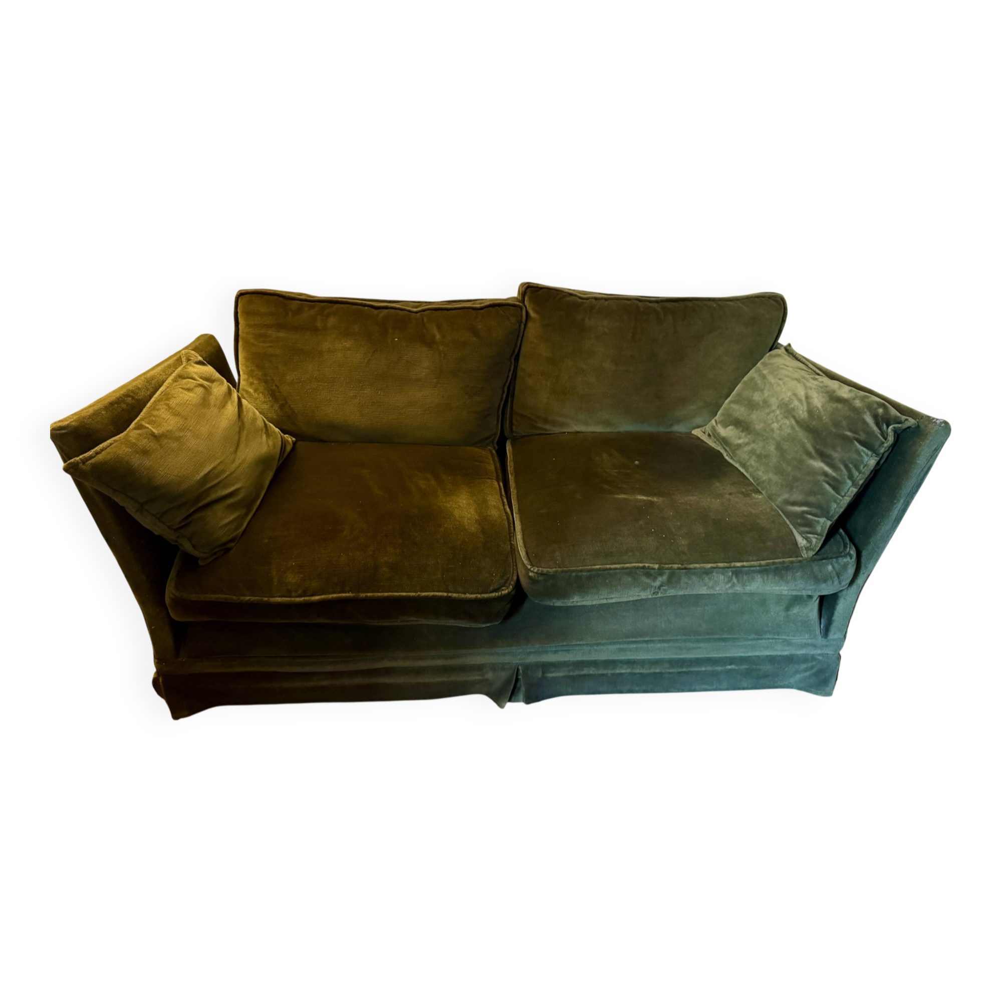 Antique green velvet sofa