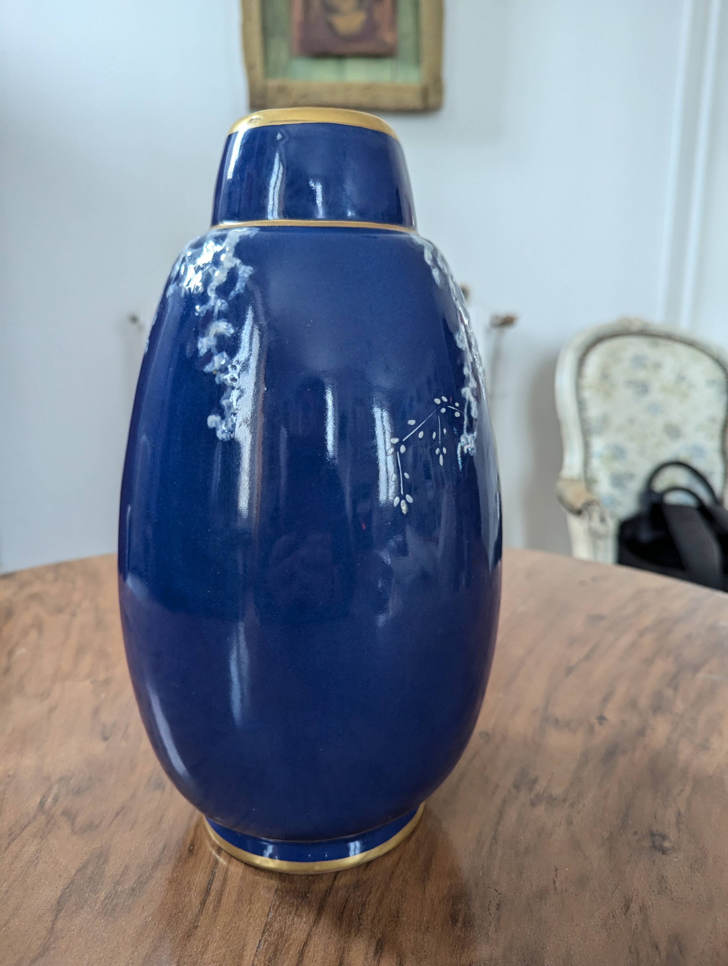 Blue Limoges porcelain vase