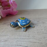 Miniature turtle box in blue cloisonné enamel, turtle jewelry box