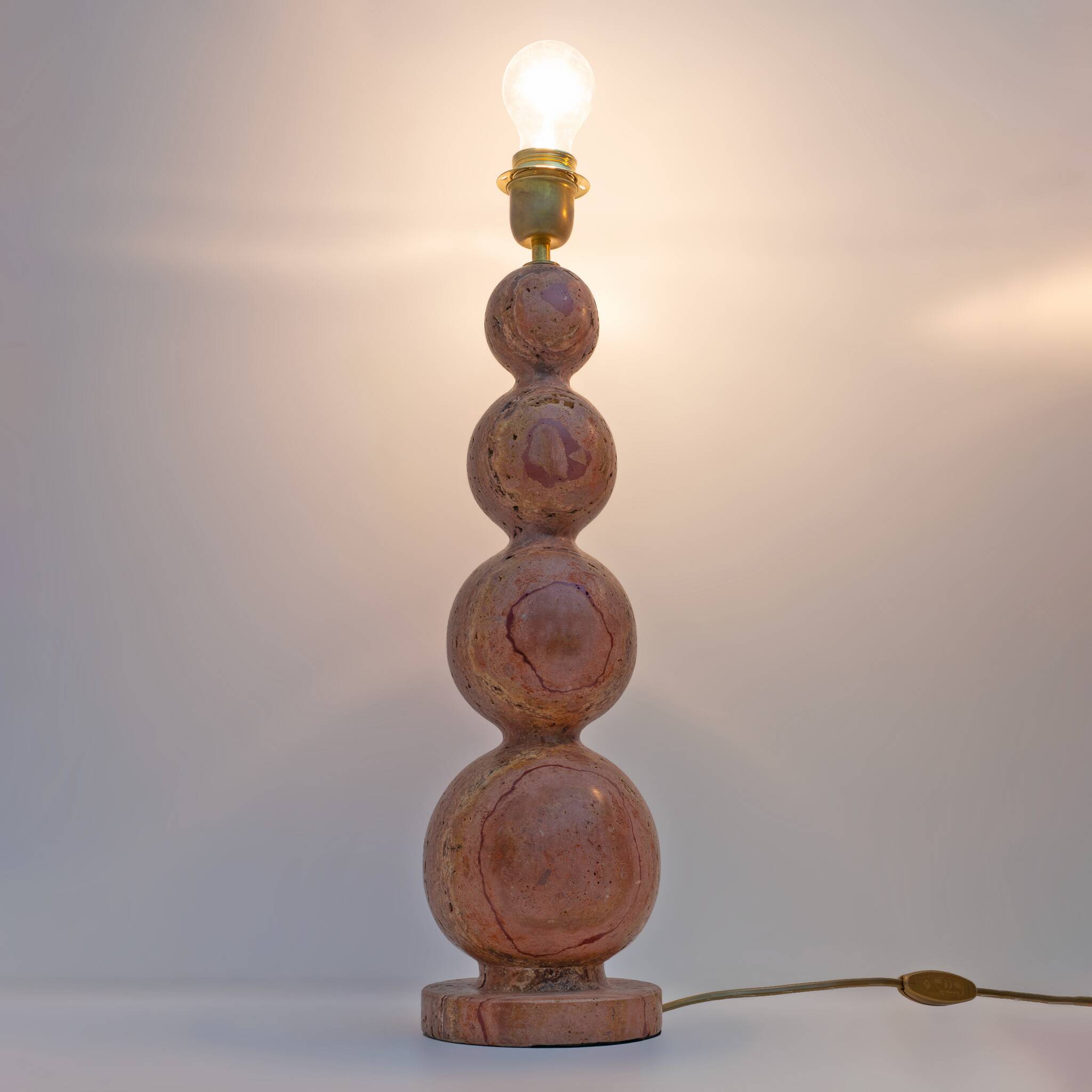 Pair of Italian Modern Red Travertine Sphere Lamps