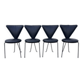 Set de 4 chaises Lübke en cuir noir, version premium – Allemagne, 1960