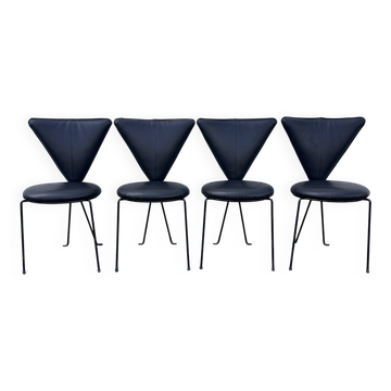 Set de 4 chaises Lübke en cuir noir, version premium – Allemagne, 1960