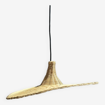 Small suspension, rattan luminaire in hat shape D:60cm