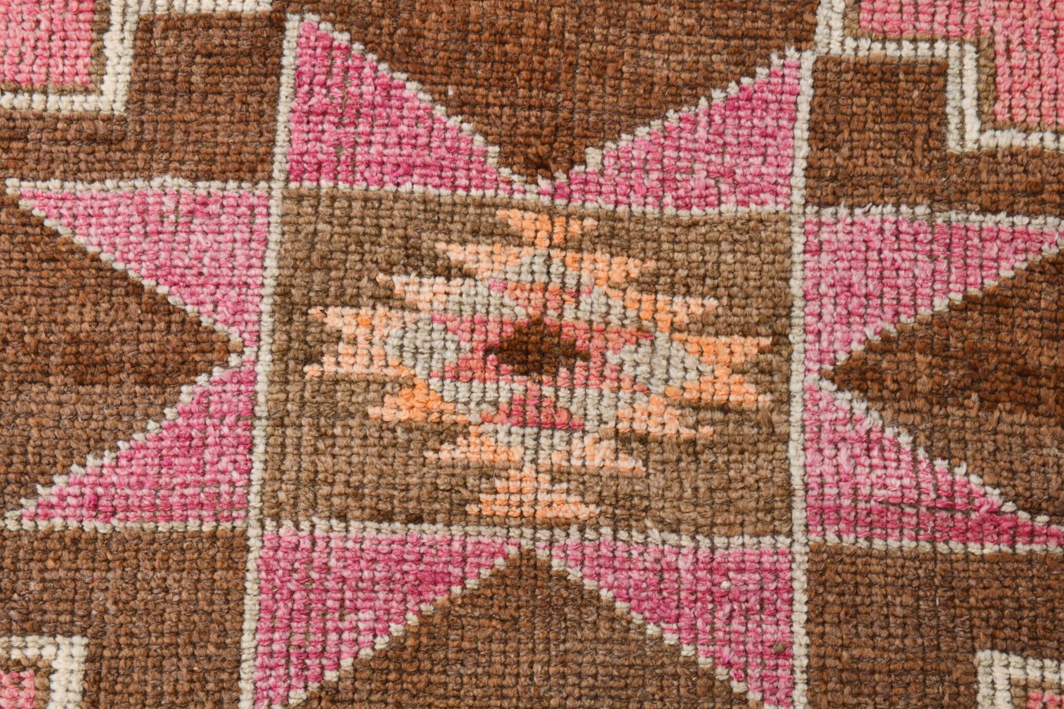 3x11 Pink and Brown Rare Colors Runner Rug, Wool Kilim Rug, 94x320Cm