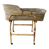 Removable wicker cradle / bassinet on bamboo casters 1950s