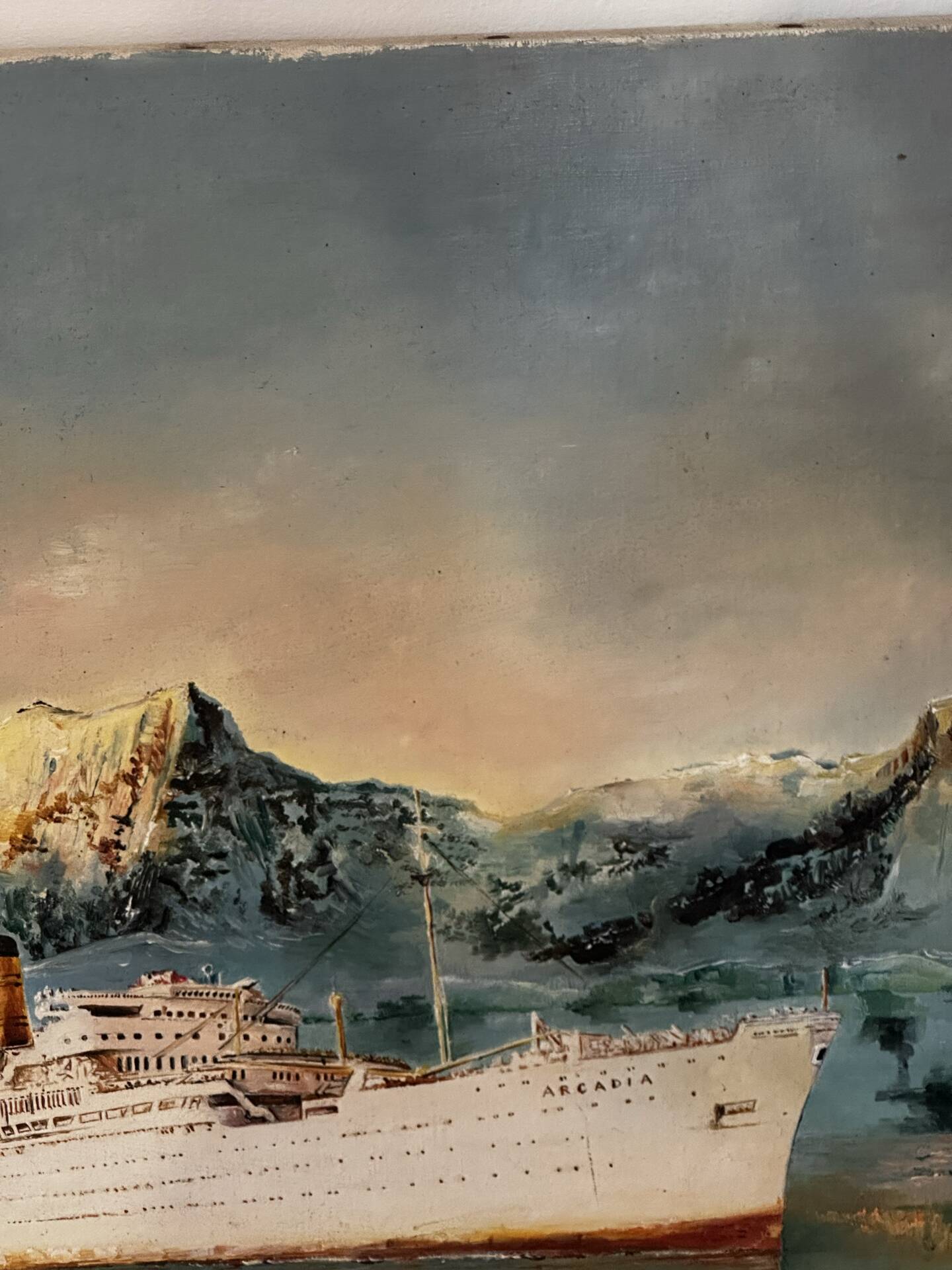 Oil on canvas Alain Chaussois (1950-2018) – Ocean liner Arcadia in the