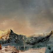 Oil on canvas Alain Chaussois (1950-2018) – Ocean liner Arcadia in the