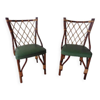 Set of 2 chairs in bamboo and rattan above skaï 1970